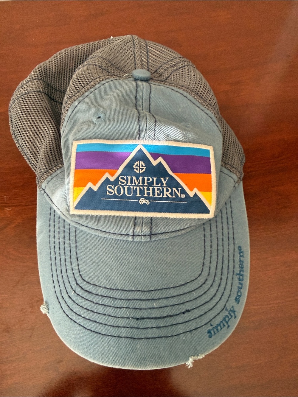 Simply Southern Teal Patch Trucker Hat with Colorful Stripe Patch